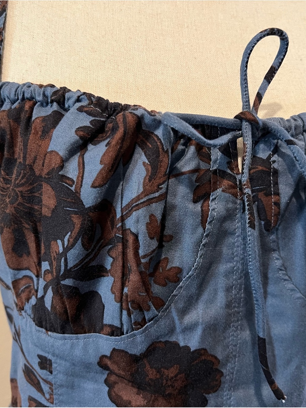 Free People Blue Floral Midi Dress with Brown Blooms - Picture 4 of 13